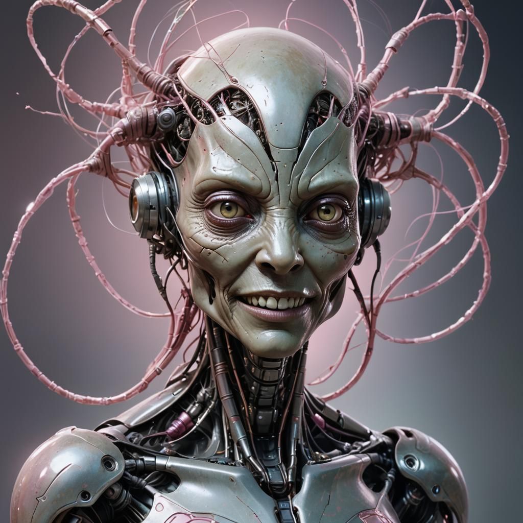 Hyperrealistic Portrait of a Friendly Robotic Alien Woman