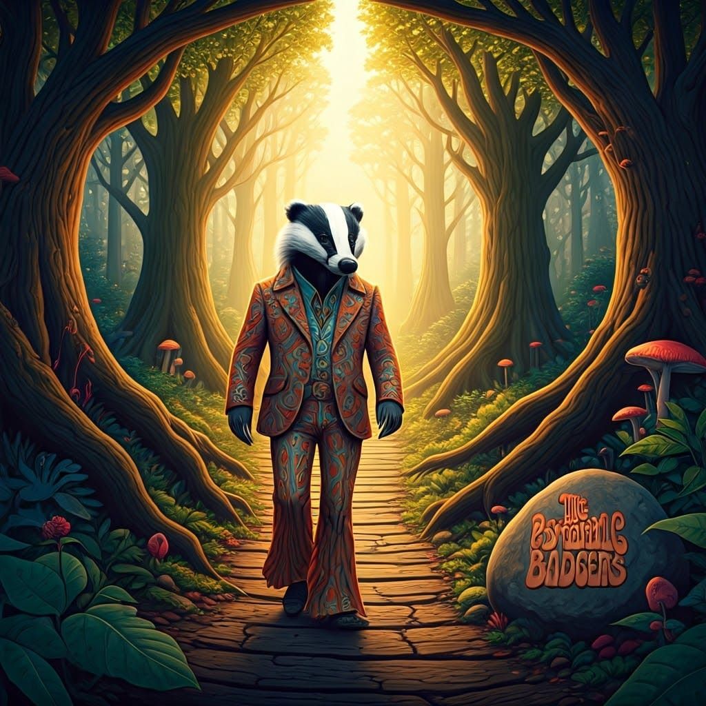 Badger in Paisley Suit in Mystical Forest