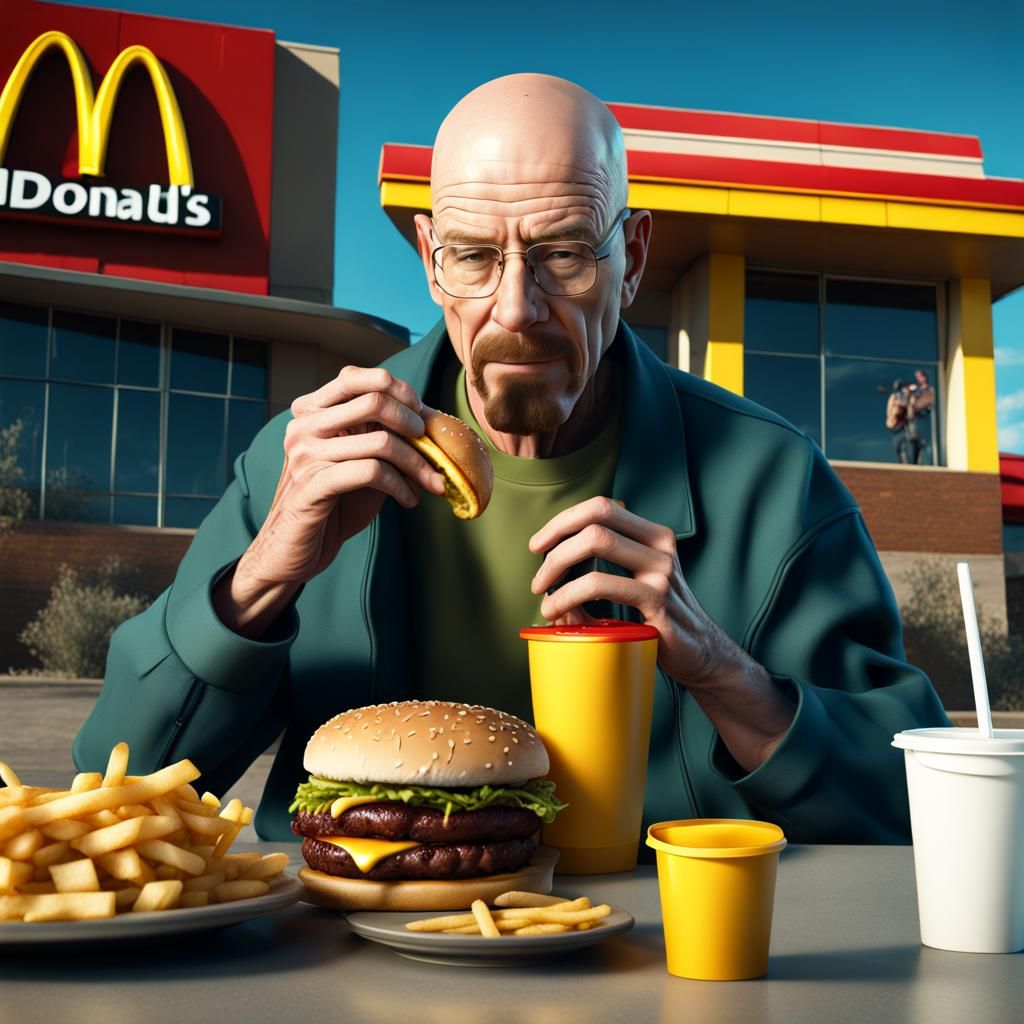 Walter White Eating McDonalds: Detailed Matte Painting