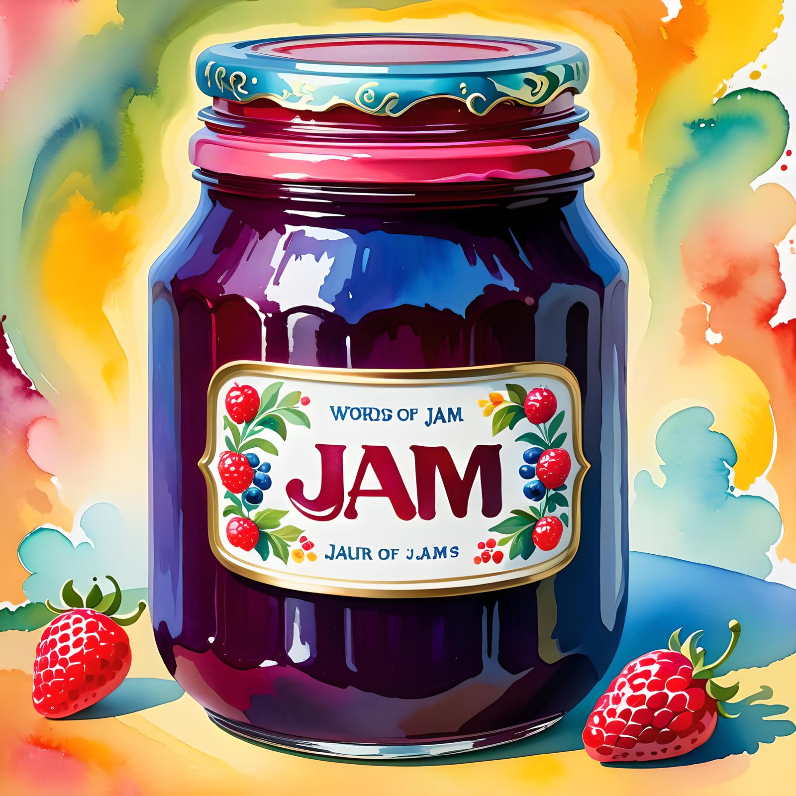 Fantasy Jam Jar in Gouache Watercolor Style