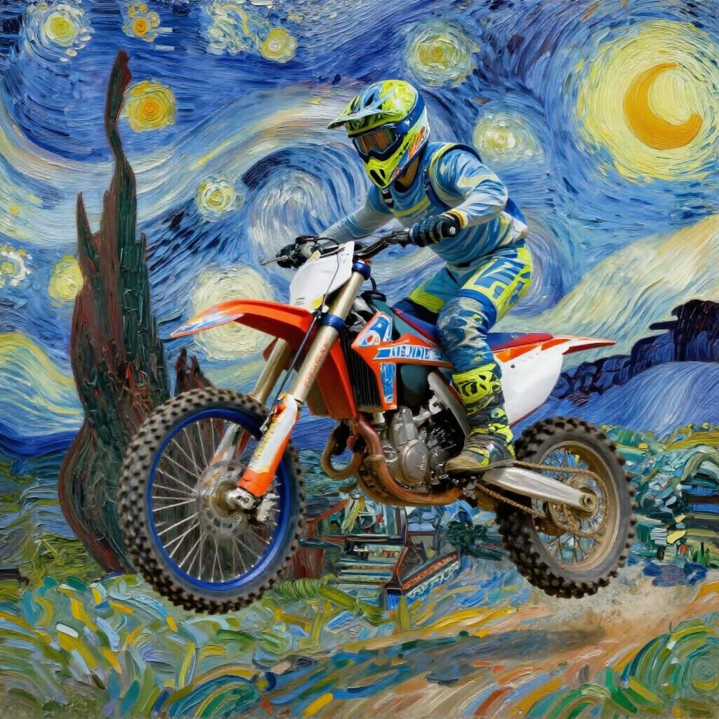 Motorcross Rider in Van Gogh Style