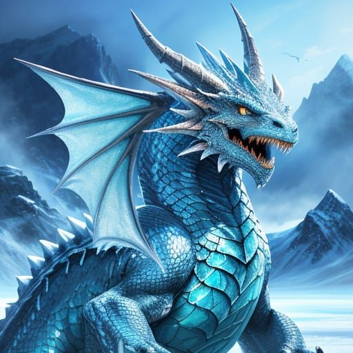 Icy Dragon in Winter Landscape: Digital Art