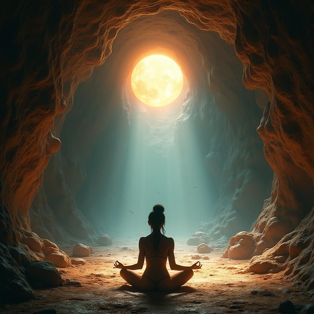Mystical Cave Meditation: A Fantasy Concept Art Piece