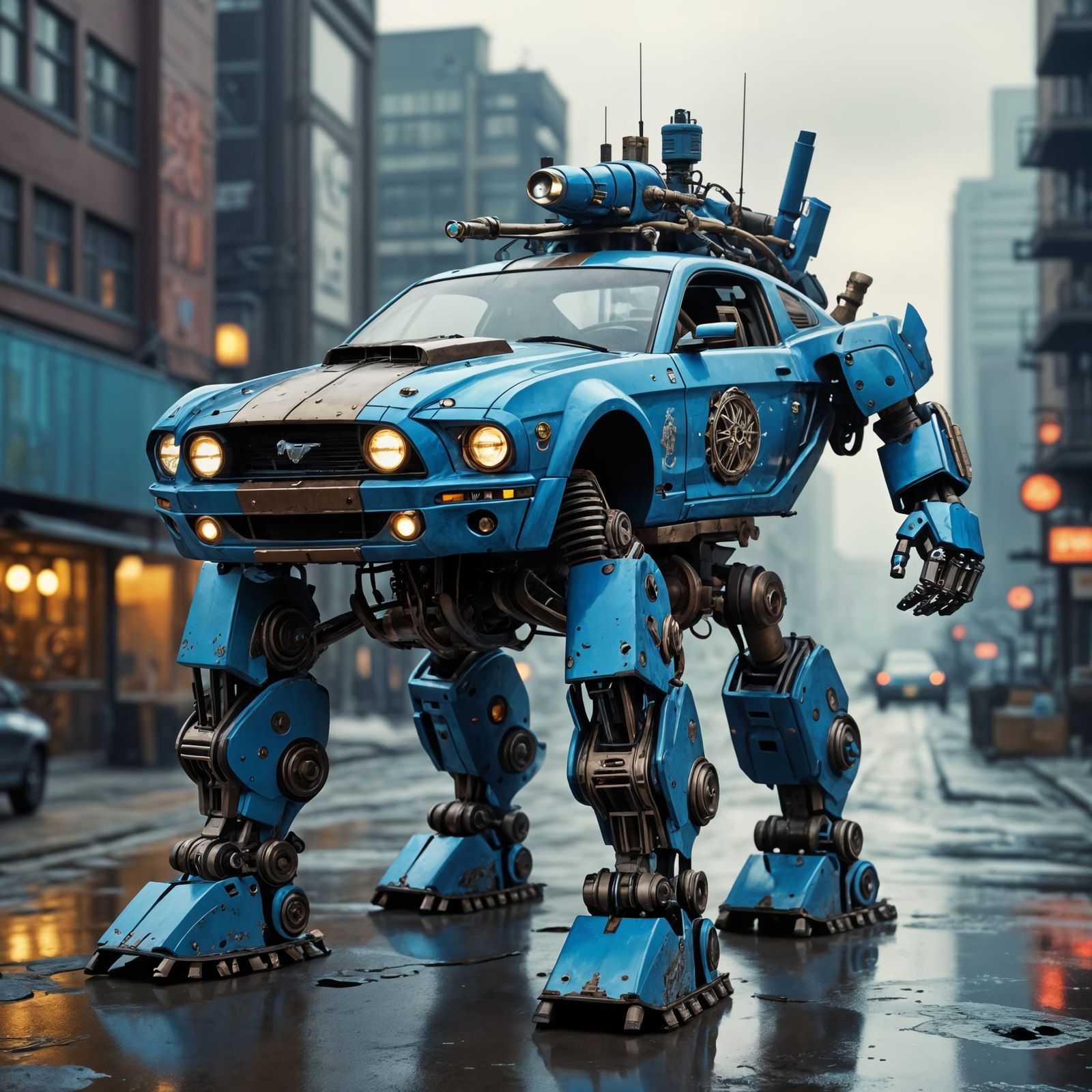 Robotic Steampunk Mustang in Rusty Blue