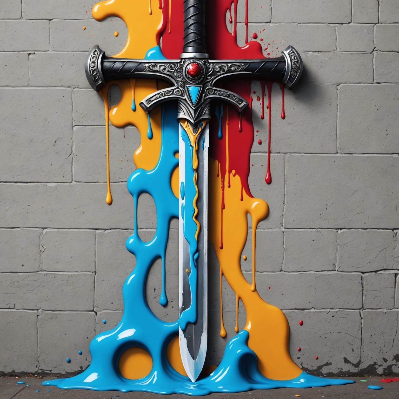 Melting Water Sword in Graffiti Art Style
