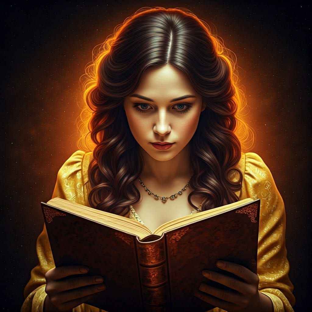 Belle-Inspired Woman Reading in Cosmic Blacklight