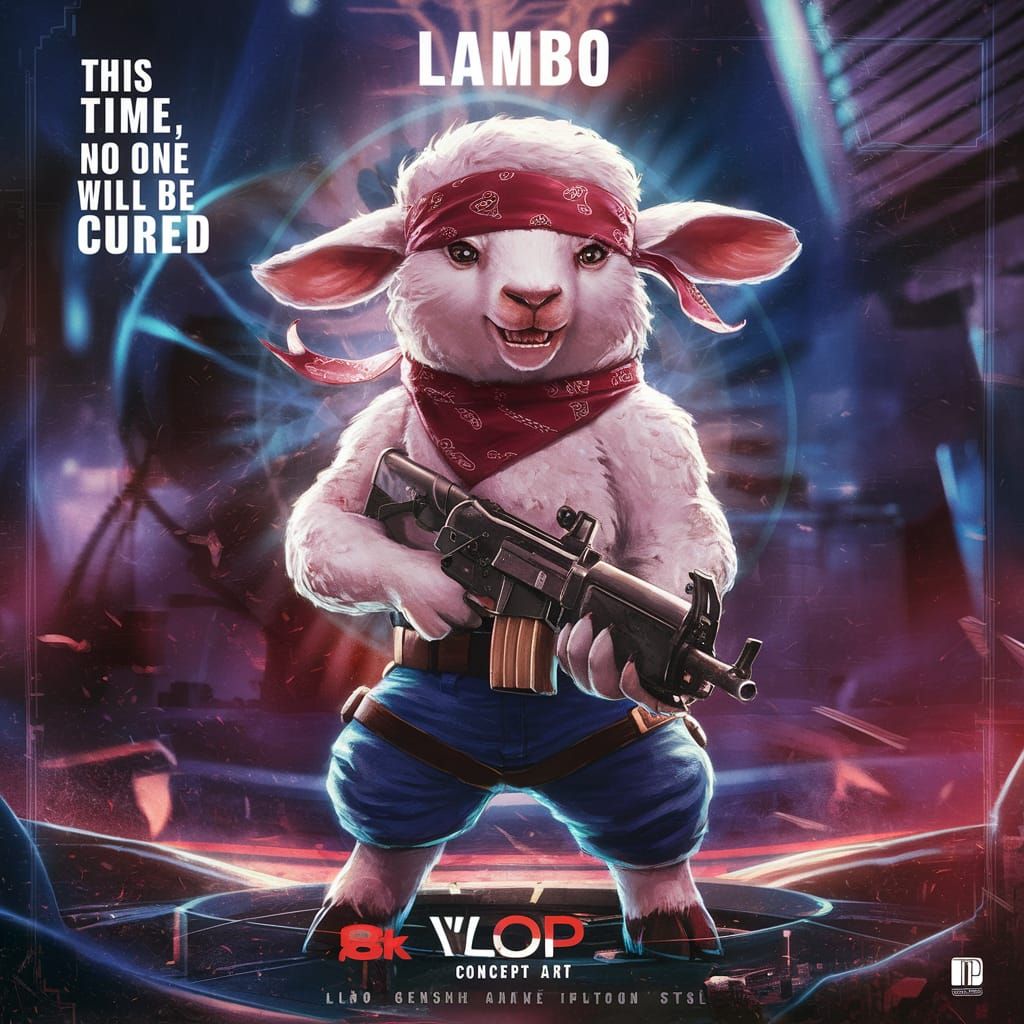 Anthropomorphic Lambo Poster in Anime Art Style