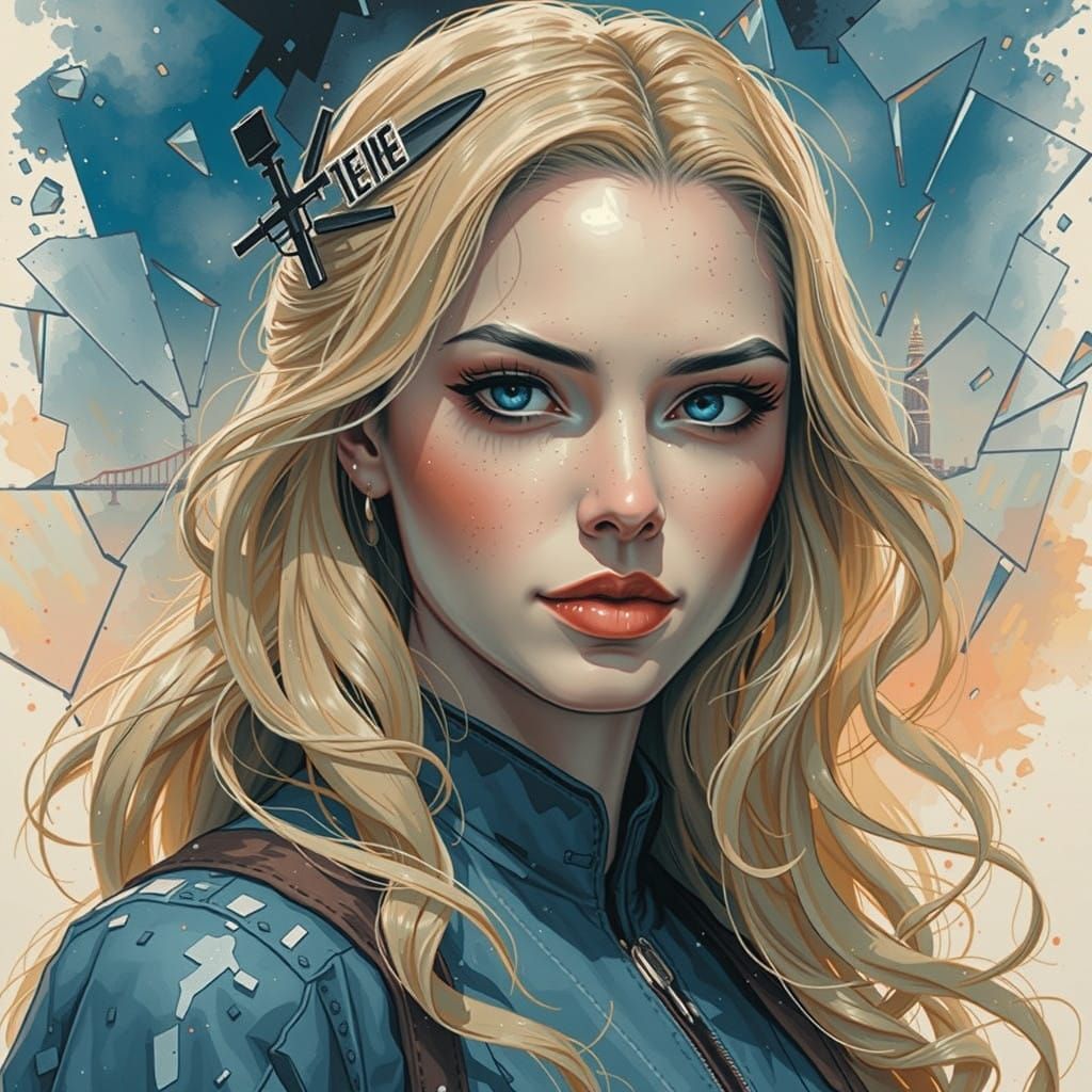 Geisha Goddess in Shattered Glass, New York City Nighttime