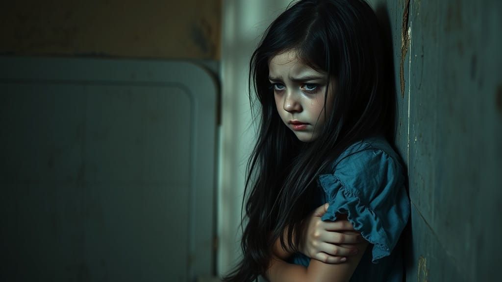 Young Girl Overwhelmed by Despair in a Haunting, Hyperrealis...