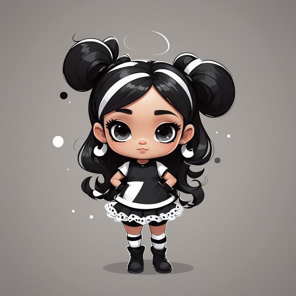 Cute Chibi Character in Powerpuff Girls Vector Style