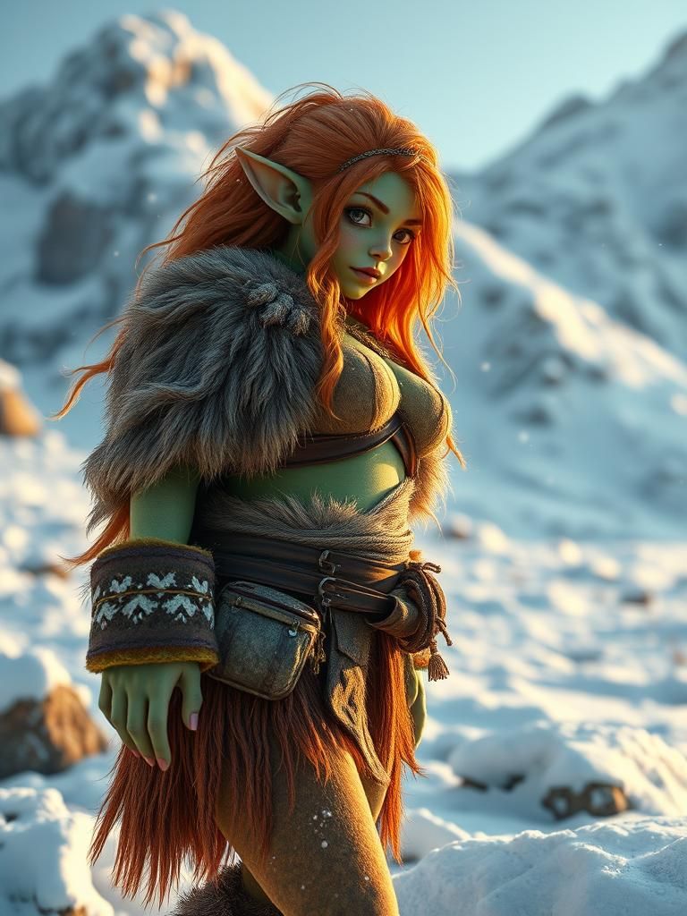 Kawaii Elf Trudges Through Snowy Landscape