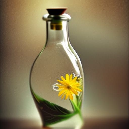 Flower Trapped in Bottle: Hyperrealistic Still Life