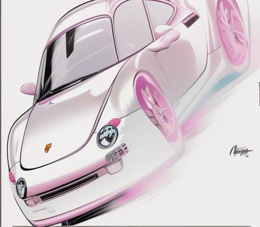 Pink Magic Car in Comic Book Style