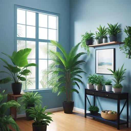 Window Lit Interior with Lush Plants, Professional Photograp...