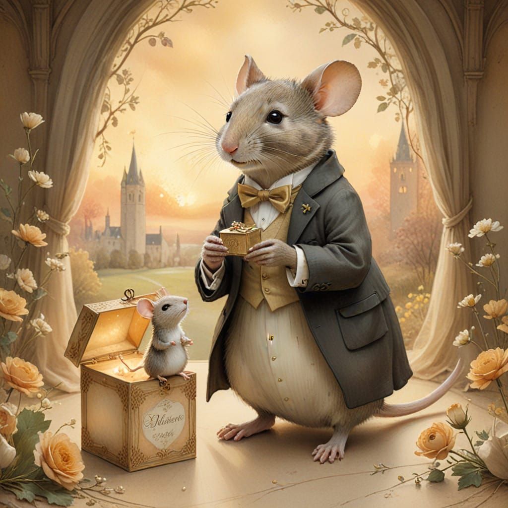 Mouse in Dapper Suit Proposes to Bride on Sunset Hill