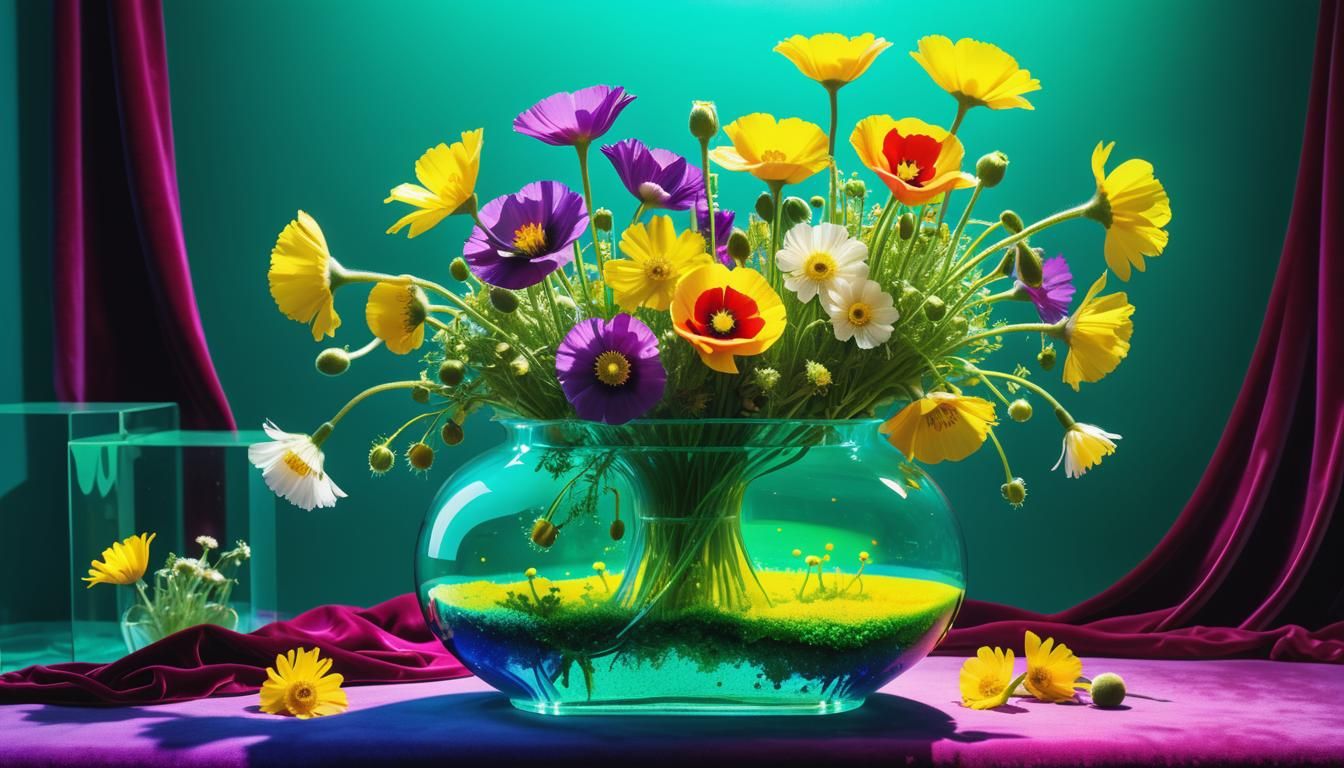 Psychedelic Still Life with Crystal Vase, Glitchcore Art