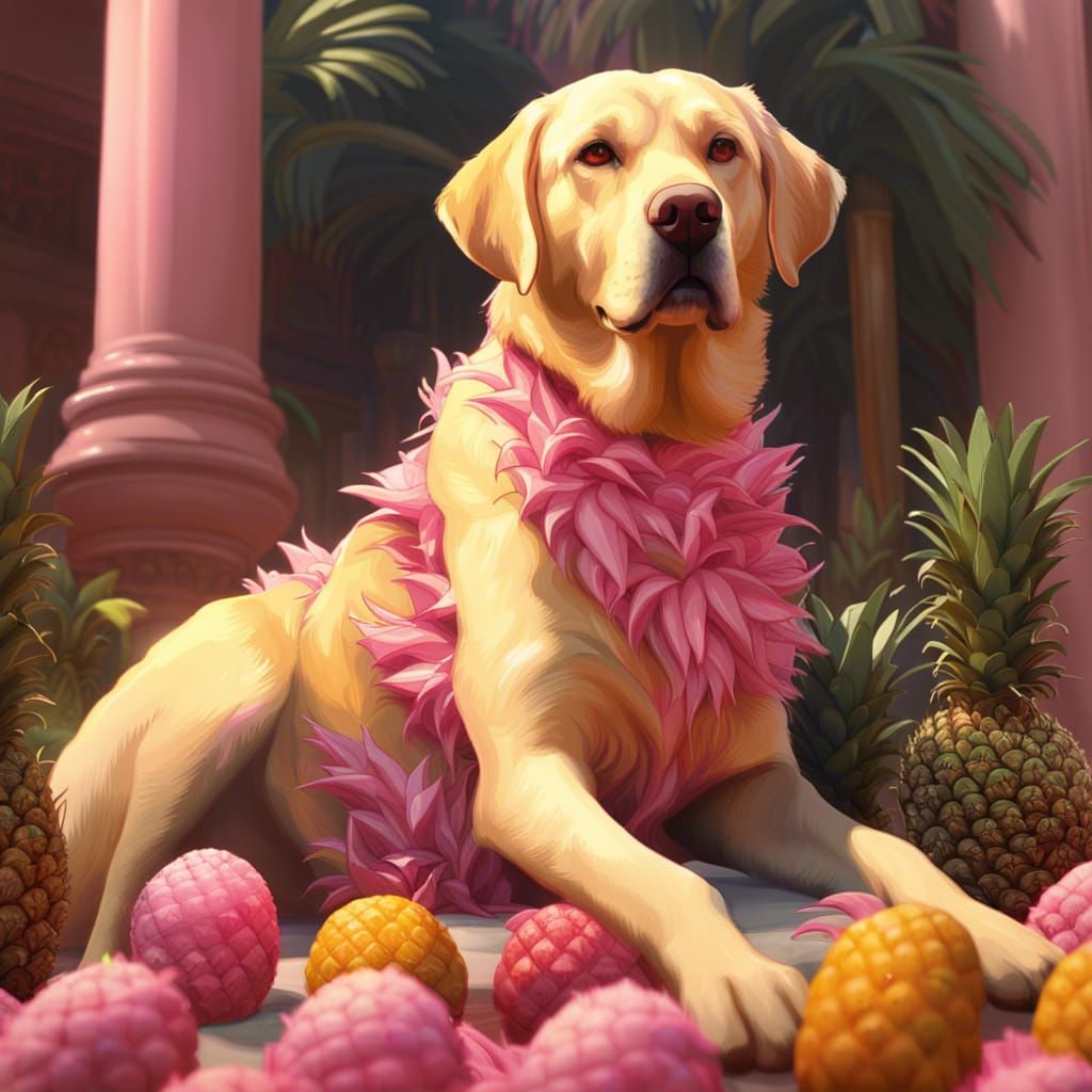 Yellow Labrador with Pink Pineapples: Hyperdetailed Concept ...
