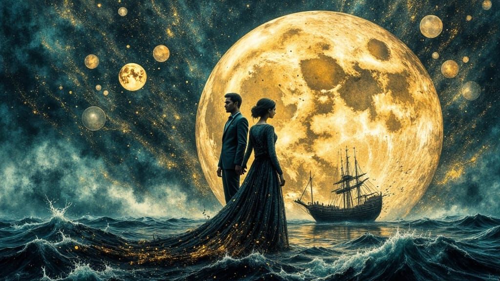 Surreal Double Exposure: Shipwreck Dreamscape in Lithograph ...