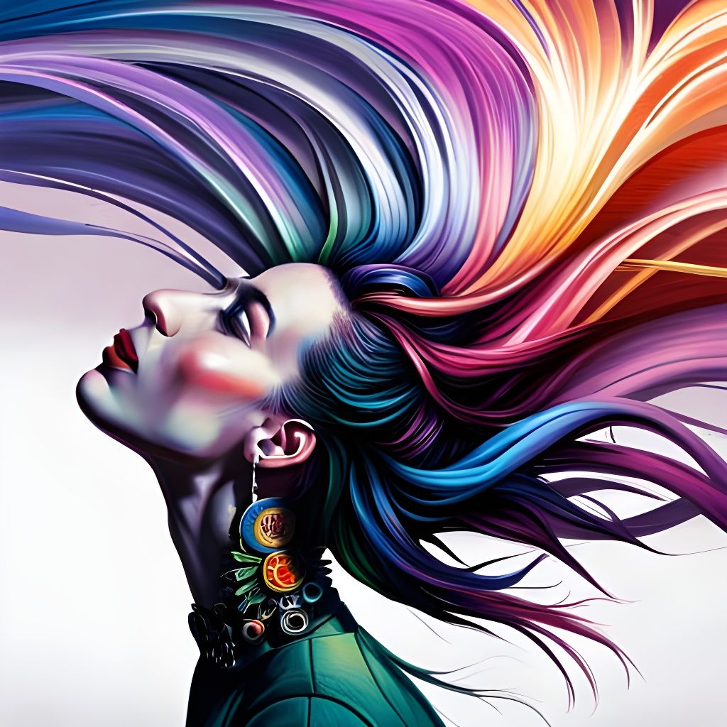 Rainbow Haired Metal Singer in Street Art Style