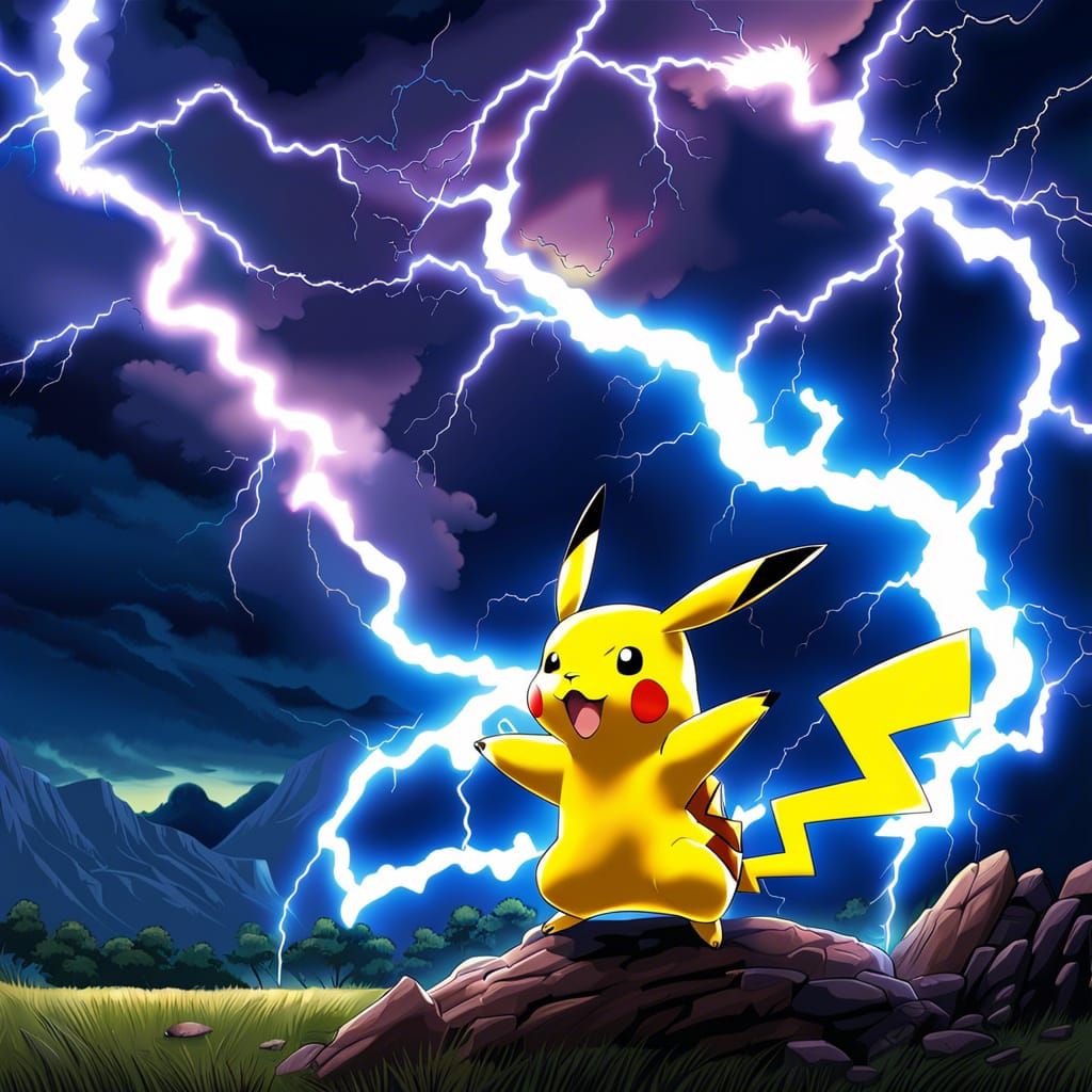 Pikachu Unleashes Lightning in Anime Style
