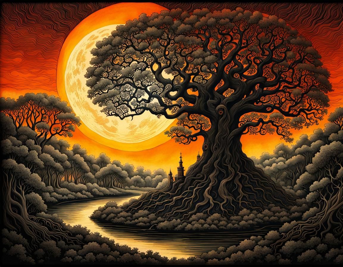 Life Tree With Sunset
