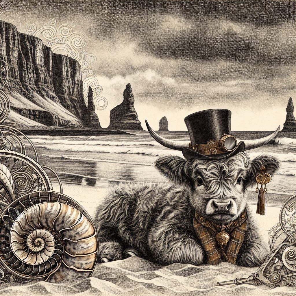 Steampunk baby Highland cow