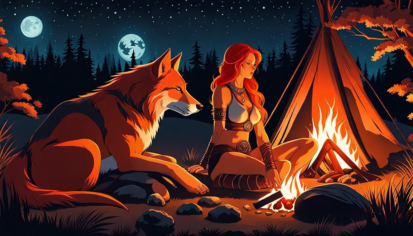 Prehistoric Warrior Woman in Ancient Forest