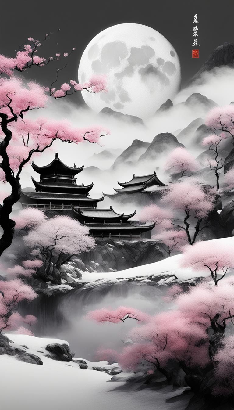 Fantasy Landscape in Chinese Ink Painting Style