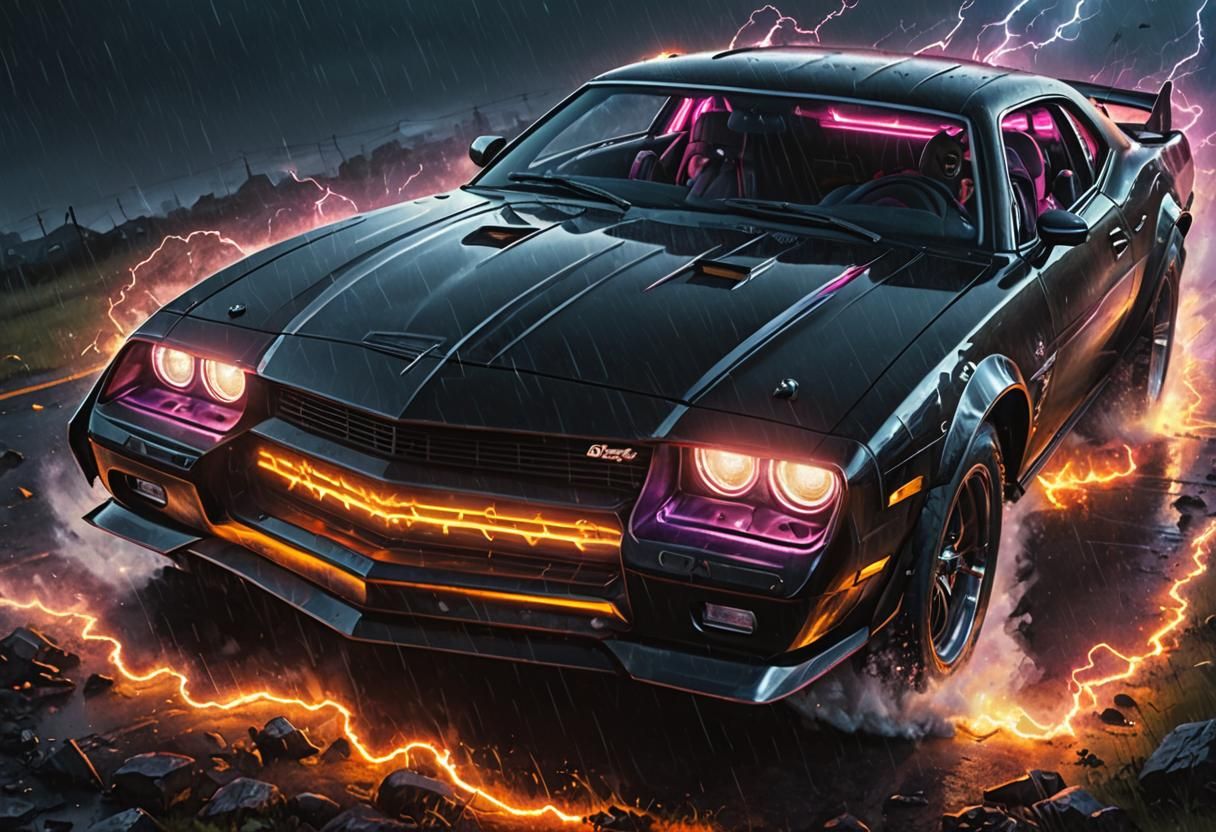 Armored Car on Neon Battlefield in Dark Fantasy