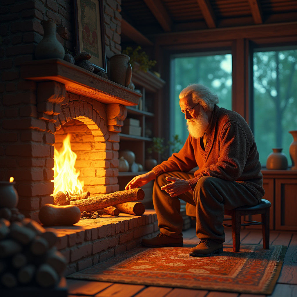 Cozy Fireplace Scene in Art Nouveau Style