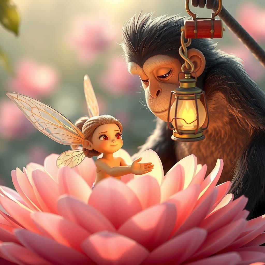Monkey Doctor Heals Fairy Wing in Pixar Style