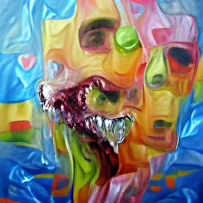 Melting Zombie Face: Colorful Oil Painting