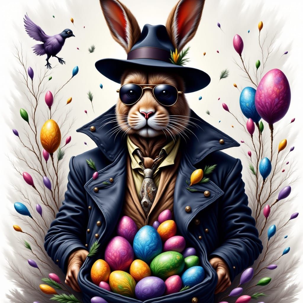 Mafia Easter Bunny in a Gritty, Pop Art-Inspired Aesthetic