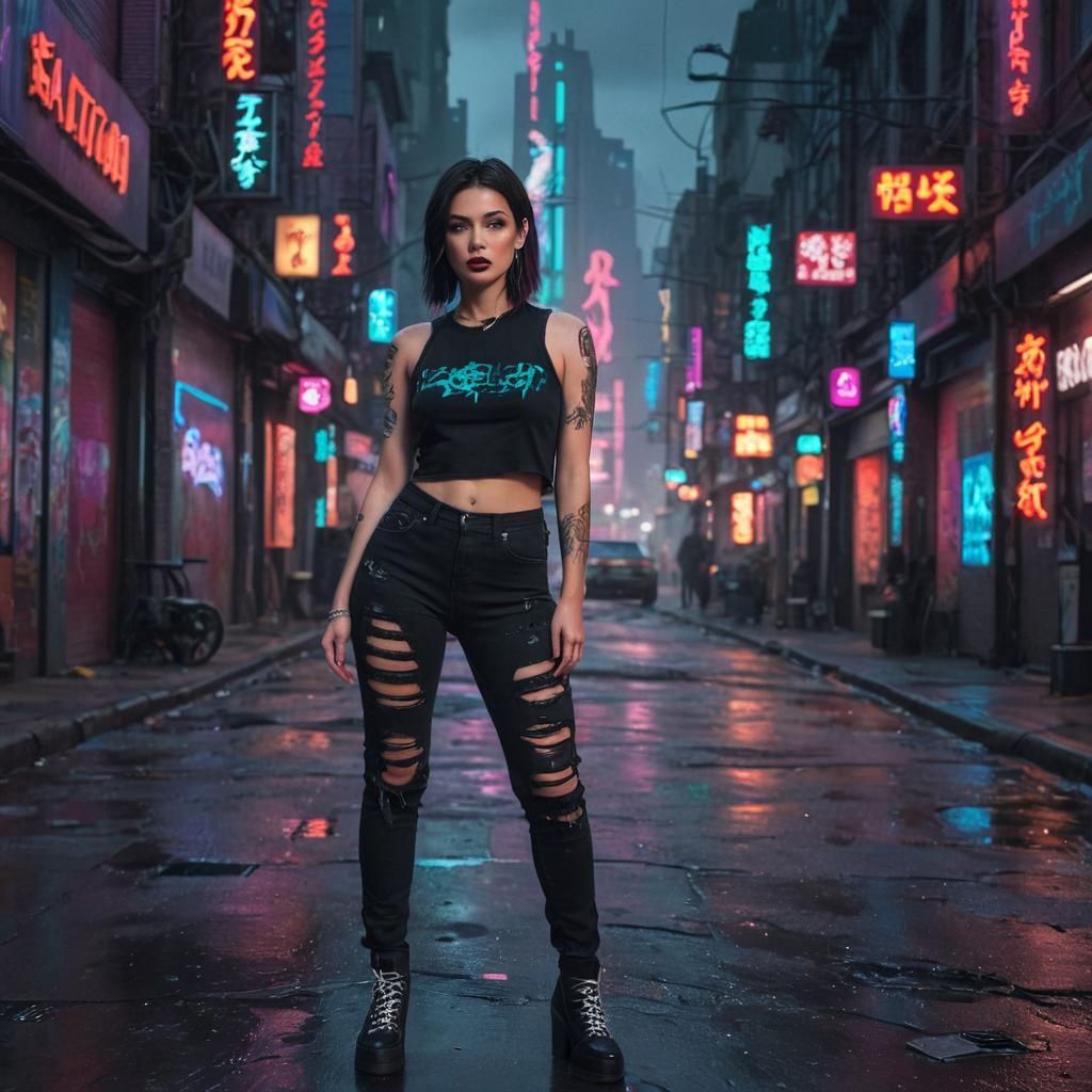 Futuristic City Portrait with Dragon Tattoo, Concept Art