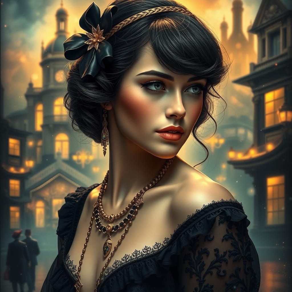 Mystic 1920s Woman in Black and Gold Splash Art
