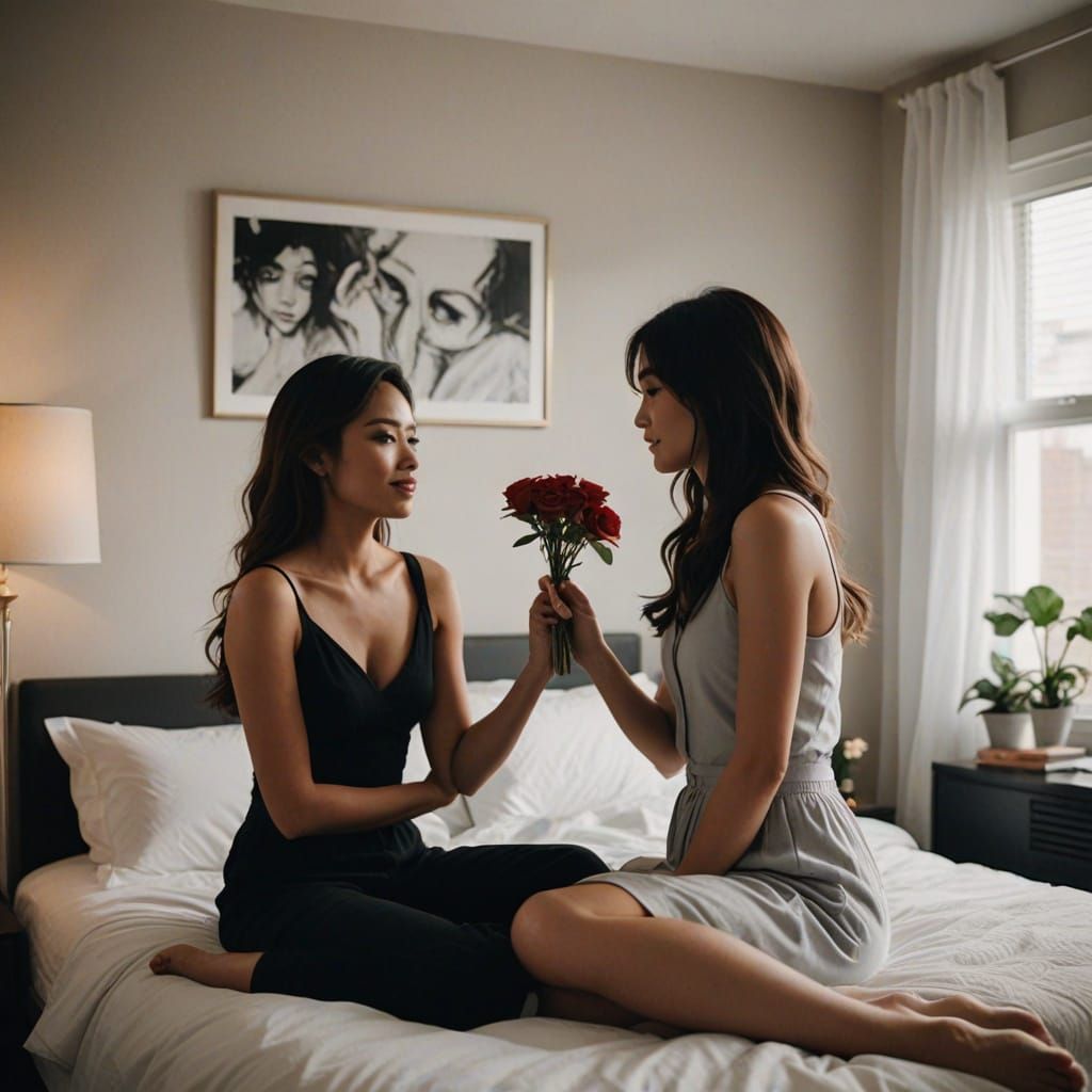Romantic Bedroom Scene with Seductive Women
