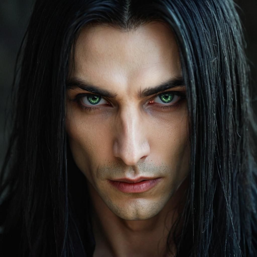 Vampire Portrait with Emerald Eyes in Cinematic Style