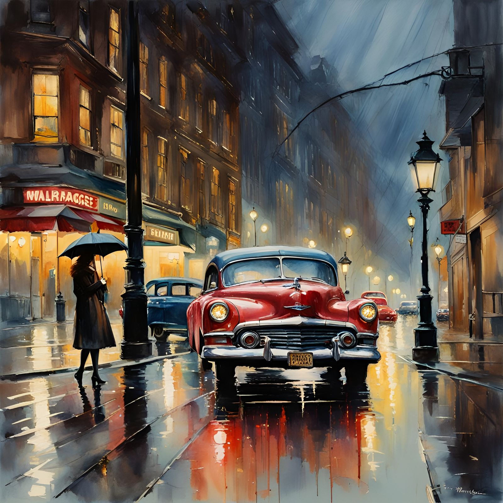 Rainy Day Woman in Film Noir Style