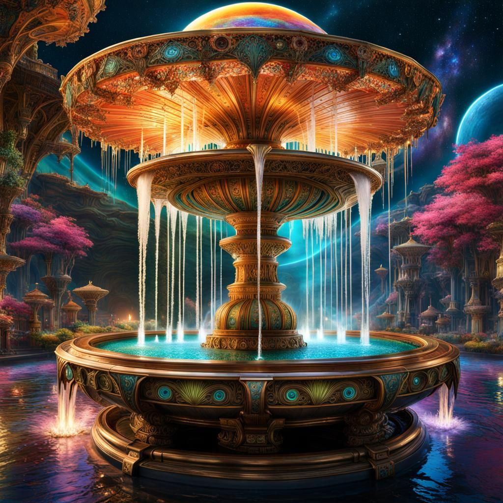 Cosmic Fountain of Youth in Maximalist Style