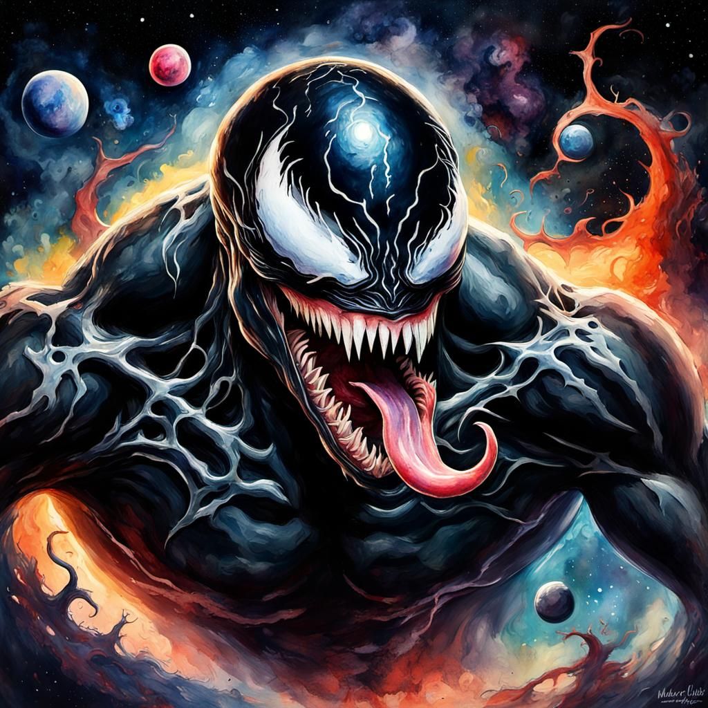 Venom in Cosmic Horror Landscape: Impasto Painting