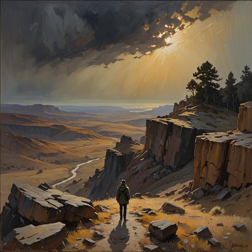 Figure Gazing Towards Light: Oil Painting by Gurney