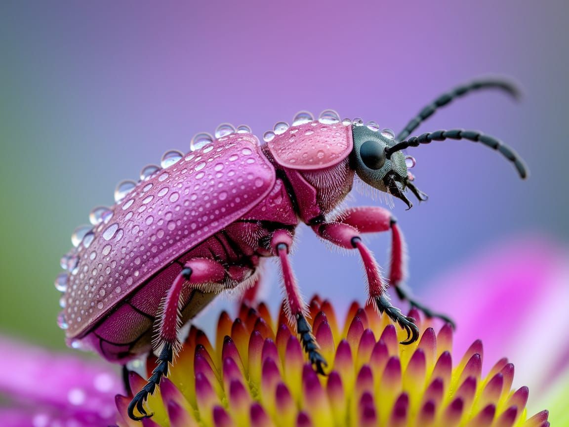 Vibrant Beetle on Colorful Flower in Dreamy Macro Shot