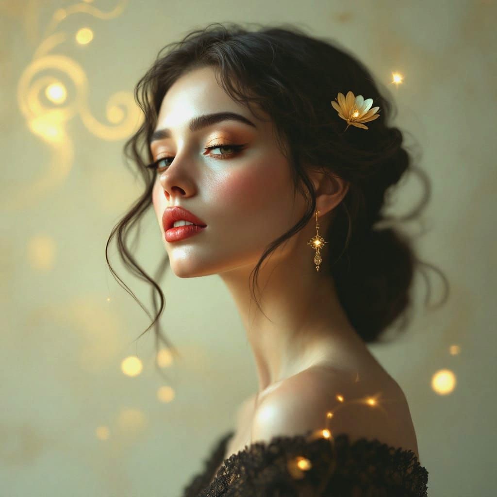 Elegant Woman in Art Nouveau-Inspired Portrait