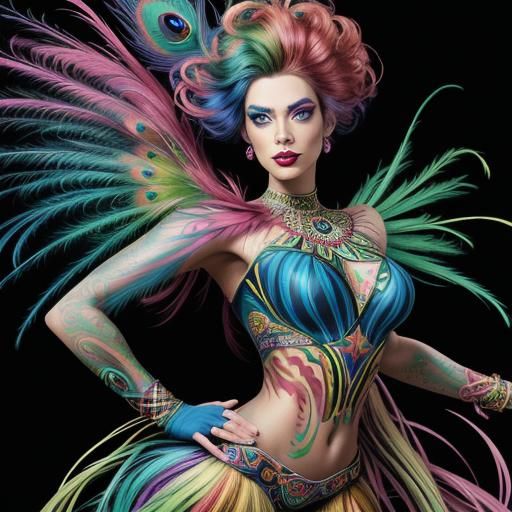 Rainbow Woman Portrait in Comic Book Style