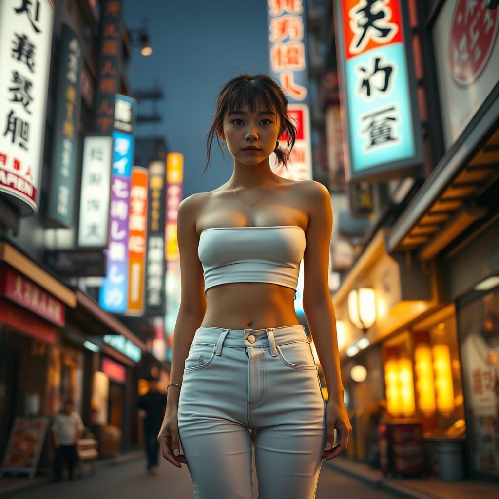 Tokyo Street Fashion: Modern Japanese Woman in Neon Glow