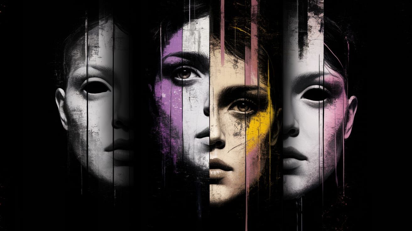 Abstract Faces in Cubist Art Deco Style