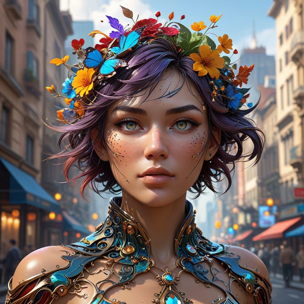 Fractal Faced Woman: Cities in a Surreal Portrait