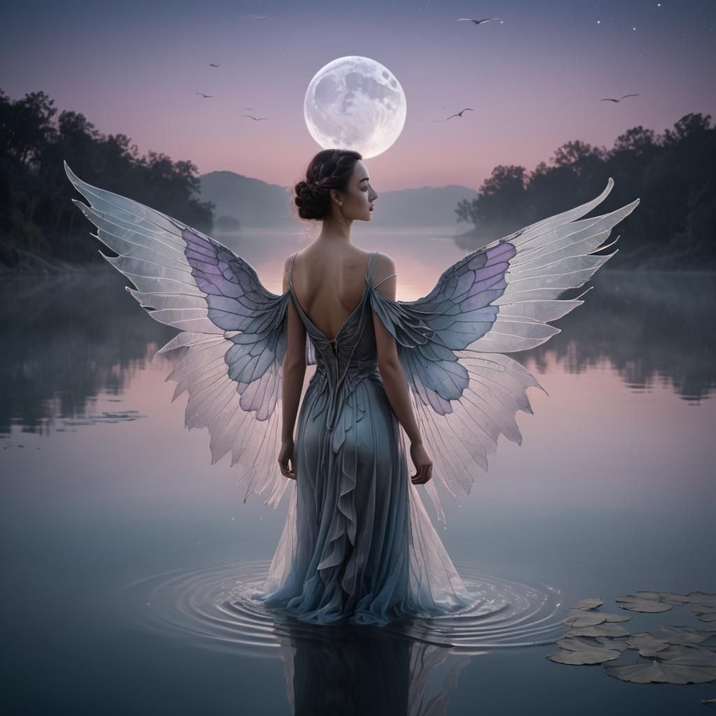 Ethereal Woman's Surreal Transformation with Wings