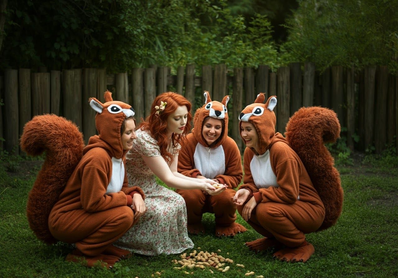 Woman Feeds Squirrels in Lush Green Petting Zoo