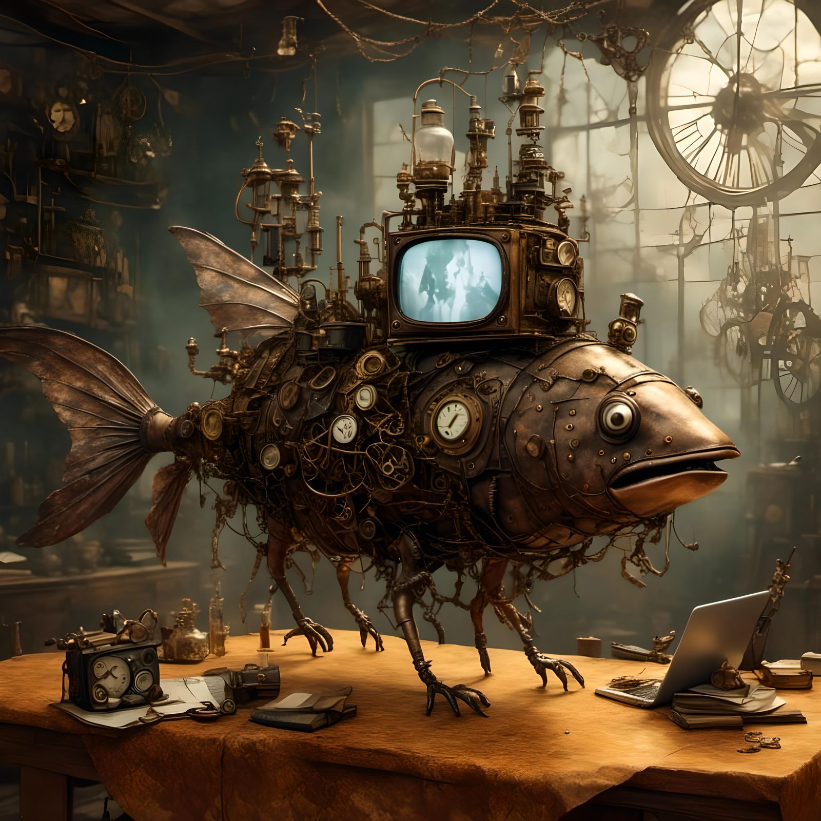 Steampunk Catfish with a TV Head